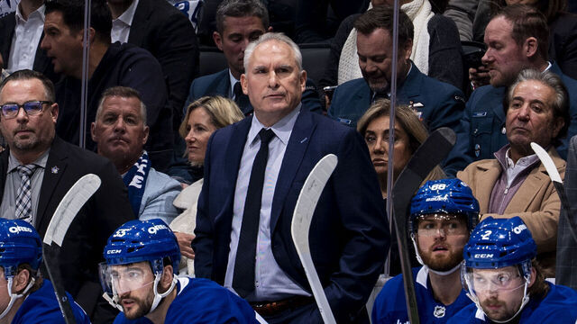 TORONTO, CANADA - DECEMBER 8: Toronto Maple Leafs head coach Craig Berube looks on against the Tampa Bay Lightning at the Scotiabank Arena on December 8, 2025 in Toronto, Ontario, Canada.