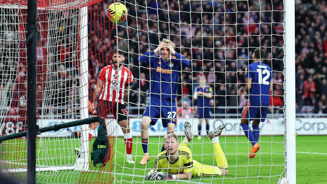 SUNDERLAND, ENGLAND - DECEMBER 14: Nick Woltemade of Newcastle United scores an own goal to make it 1-0 during the Premier League match between Sunderland and Newcastle United at Stadium of Light on December 14, 2025 in Sunderland, England.