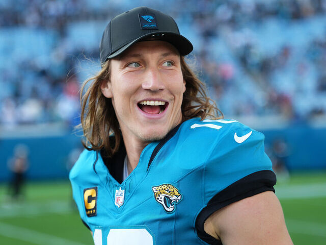 JACKSONVILLE, FLORIDA - DECEMBER 14: Trevor Lawrence #16 of the Jacksonville Jaguars looks on after the game against the New York Jets at EverBank Stadium on December 14, 2025 in Jacksonville, Florida.