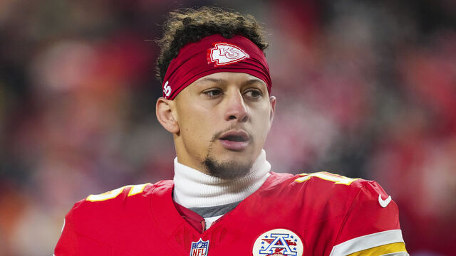KANSAS CITY, MISSOURI - DECEMBER 07: Patrick Mahomes #15 of the Kansas City Chiefs warms up prior to an NFL football game against the Houston Texans at GEHA Field at Arrowhead Stadium on December 7, 2025 in Kansas City, Missouri.