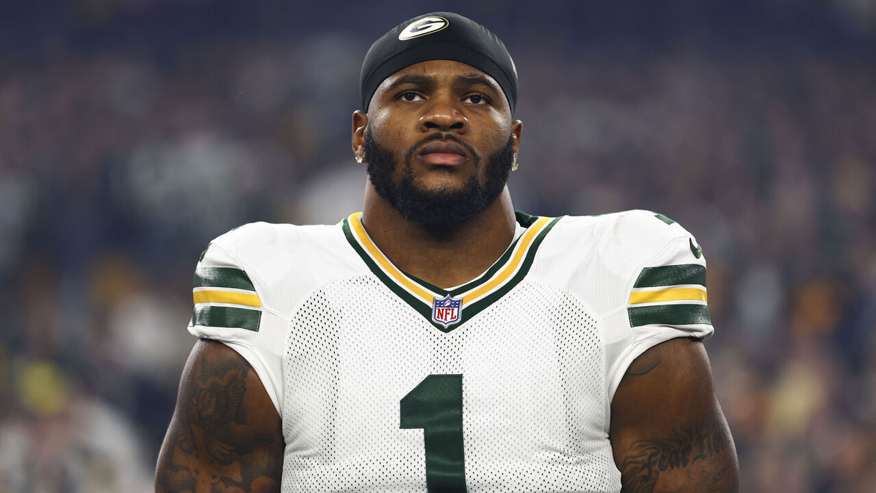 PITTSBURGH, PENNSYLVANIA - OCTOBER 26: Micah Parsons #1 of the Green Bay Packers stands on the sideline during the national anthem prior to an NFL football game against the Pittsburgh Steelers at Acrisure Stadium on October 26, 2025 in Pittsburgh, Pennsylvania.
