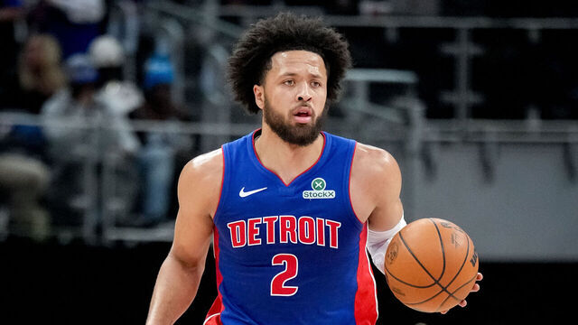 DETROIT, MICHIGAN - DECEMBER 12: Cade Cunningham #2 of the Detroit Pistons dribbles the ball against the Atlanta Hawks at Little Caesars Arena on December 12, 2025 in Detroit, Michigan.