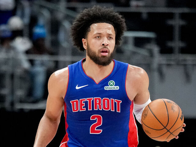 DETROIT, MICHIGAN - DECEMBER 12: Cade Cunningham #2 of the Detroit Pistons dribbles the ball against the Atlanta Hawks at Little Caesars Arena on December 12, 2025 in Detroit, Michigan.
