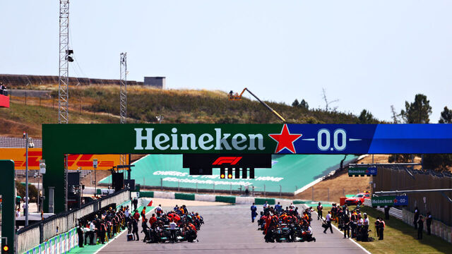 PORTIMAO, PORTUGAL - MAY 02: A general view as the field prepares for the start of the race during the F1 Grand Prix of Portugal at Autodromo Internacional Do Algarve on May 02, 2021 in Portimao, Portugal.