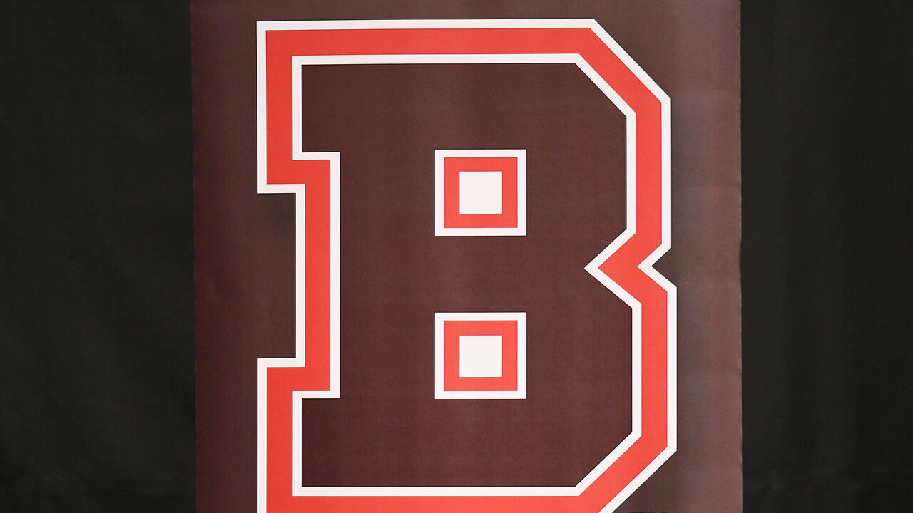 PROVIDENCE, RI - MARCH 16: A general view of signage with the Brown University Bears logo and The Ivy League logo during the college basketball Ivy League Tournament championship game between the Cornell Big Red and the Yale Bulldogs on March 16, 2025, at the Pizzitola Sports Center in Providence, RI.