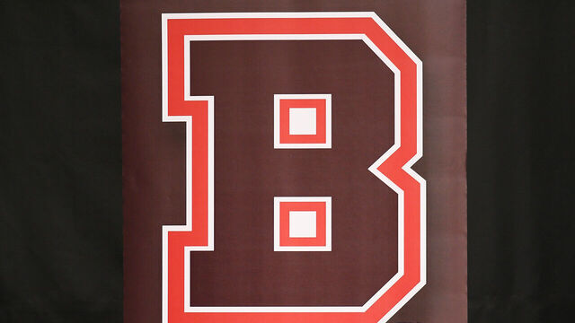 PROVIDENCE, RI - MARCH 16: A general view of signage with the Brown University Bears logo and The Ivy League logo during the college basketball Ivy League Tournament championship game between the Cornell Big Red and the Yale Bulldogs on March 16, 2025, at the Pizzitola Sports Center in Providence, RI.