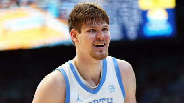 CHAPEL HILL, NC - DECEMBER 07: North Carolina Tar Heels center Henri Veesaar (13) looks on during a college basketball game between the North Carolina Tar Heels and the Georgetown Hoyas on December 7, 2025, at Dean Smith Center in Chapel Hill, North Carolina.
