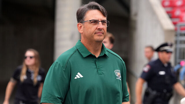 COLUMBUS, OHIO - SEPTEMBER 13: Head coach Brian Smith of the Ohio Bobcats arrives at Ohio Stadium prior to the game again against the Ohio State Buckeyes on September 13, 2025 in Columbus, Ohio.