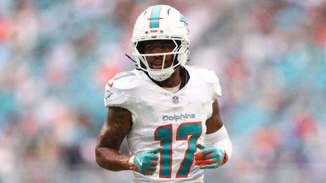 MIAMI GARDENS, FLORIDA - NOVEMBER 30: Jaylen Waddle #17 of the Miami Dolphins plays against the New Orleans Saints during the second half of the game at Hard Rock Stadium on November 30, 2025 in Miami Gardens, Florida.