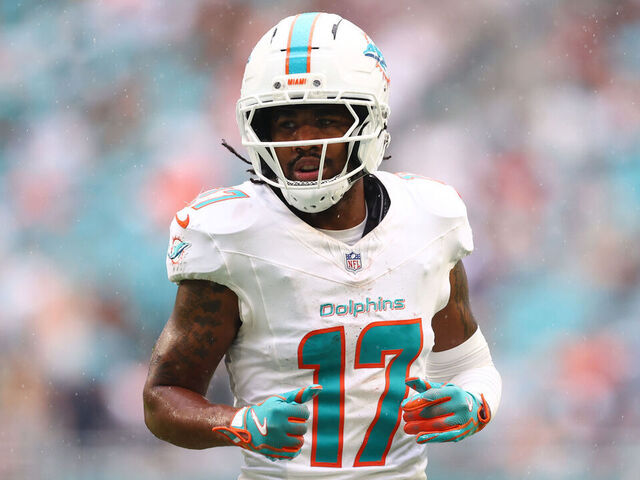 MIAMI GARDENS, FLORIDA - NOVEMBER 30: Jaylen Waddle #17 of the Miami Dolphins plays against the New Orleans Saints during the second half of the game at Hard Rock Stadium on November 30, 2025 in Miami Gardens, Florida.