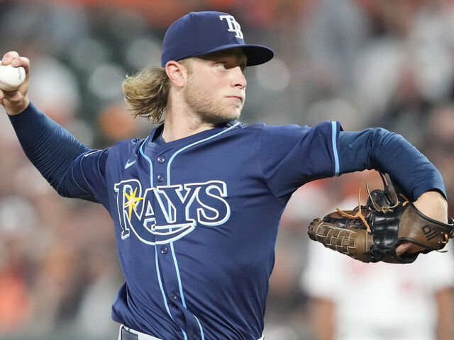 BALTIMORE, MD - SEPTEMBER 24: Shane Baz #11 of the Tampa Bay Rays pitches during a baseball game against the Baltimore Orioles at the Oriole Park at Camden Yards on September 24, 2025 in Baltimore, Maryland.