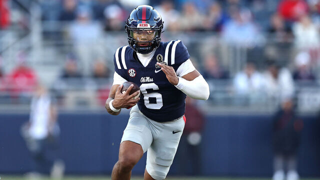 OXFORD, MISSISSIPPI - DECEMBER 20: Trinidad Chambliss #6 of the Ole Miss Rebels rushes for yards during the second quarter of the 2025 College Football Playoff First Round Game against the Tulane Green Wave at Vaught-Hemingway Stadium on December 20, 2025 in Oxford, Mississippi.