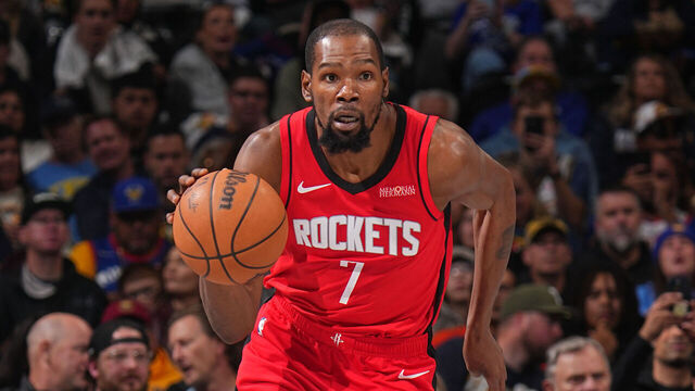 DENVER, CO - DECEMBER 20: Kevin Durant #7 of the Houston Rockets dribbles the ball during the game against the Denver Nuggets on December 20, 2025 at Ball Arena in Denver, Colorado. NOTE TO USER: User expressly acknowledges and agrees that, by downloading and/or using this Photograph, user is consenting to the terms and conditions of the Getty Images License Agreement. Mandatory Copyright Notice: Copyright 2025 NBAE