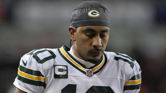 CHICAGO, ILLINOIS - DECEMBER 20: Jordan Love #10 of the Green Bay Packers leaves the field after an apparent injury during the second quarter against the Chicago Bears at Soldier Field on December 20, 2025 in Chicago, Illinois.