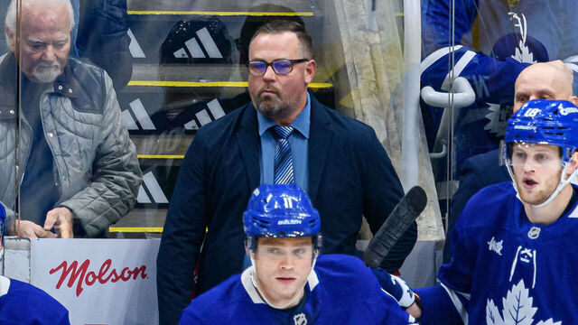 TORONTO, ON - DECEMBER 16: Toronto Maple Leafs Coach Craig Berube and the rest of the bench react during the NHL regular season game between the Chicago Blackhawks and the Toronto Maple Leafs on December 16, 2025, at Scotiabank Arena in Toronto, ON, Canada.