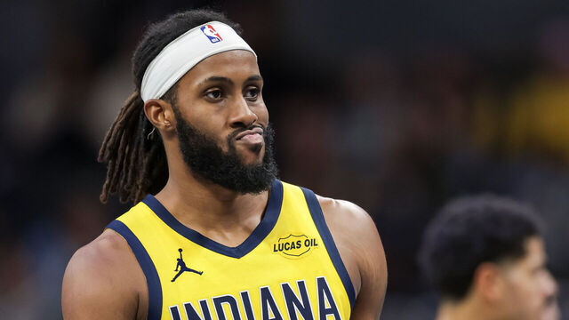 INDIANAPOLIS, INDIANA - NOVEMBER 28: Isaiah Jackson #22 of the Indiana Pacers reacts during the second half of the NBA basketball game between the Washington Wizards and the Indiana Pacers at Gainbridge Fieldhouse on November 28, 2025 in Indianapolis, Indiana.