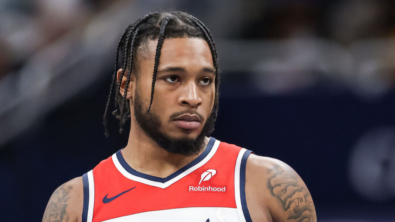 INDIANAPOLIS, INDIANA - NOVEMBER 28: Cam Whitmore #1 of the Washington Wizards looks on during the second half of the NBA basketball game between the Washington Wizards and the Indiana Pacers at Gainbridge Fieldhouse on November 28, 2025 in Indianapolis, Indiana.