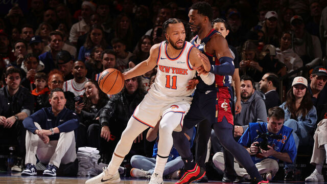 NEW YORK, NY - DECEMBER 25: Jalen Brunson #11 of the New York Knicks dribbles the ball during the game against the Cleveland Cavaliers on December 25, 2025 at Madison Square Garden in New York City, New York. Mandatory Copyright Notice: Copyright 2025 NBAE