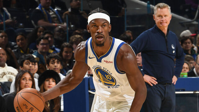 SAN FRANCISCO, CA - DECEMBER 25: Jimmy Butler III #10 of the Golden State Warriors handles the ball during the game against the Dallas Mavericks on December 25, 2025 at Chase Center in San Francisco, California. NOTE TO USER: User expressly acknowledges and agrees that, by downloading and or using this photograph, user is consenting to the terms and conditions of Getty Images License Agreement. Mandatory Copyright Notice: Copyright 2025 NBAE