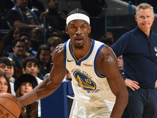 SAN FRANCISCO, CA - DECEMBER 25: Jimmy Butler III #10 of the Golden State Warriors handles the ball during the game against the Dallas Mavericks on December 25, 2025 at Chase Center in San Francisco, California. NOTE TO USER: User expressly acknowledges and agrees that, by downloading and or using this photograph, user is consenting to the terms and conditions of Getty Images License Agreement. Mandatory Copyright Notice: Copyright 2025 NBAE