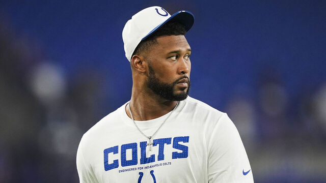 BALTIMORE, MD - AUGUST 07: DeForest Buckner #99 of the Indianapolis Colts looks on after an NFL preseason football game against the Baltimore Ravens at M&T Bank Stadium on August 07, 2025 in Baltimore, Maryland.
