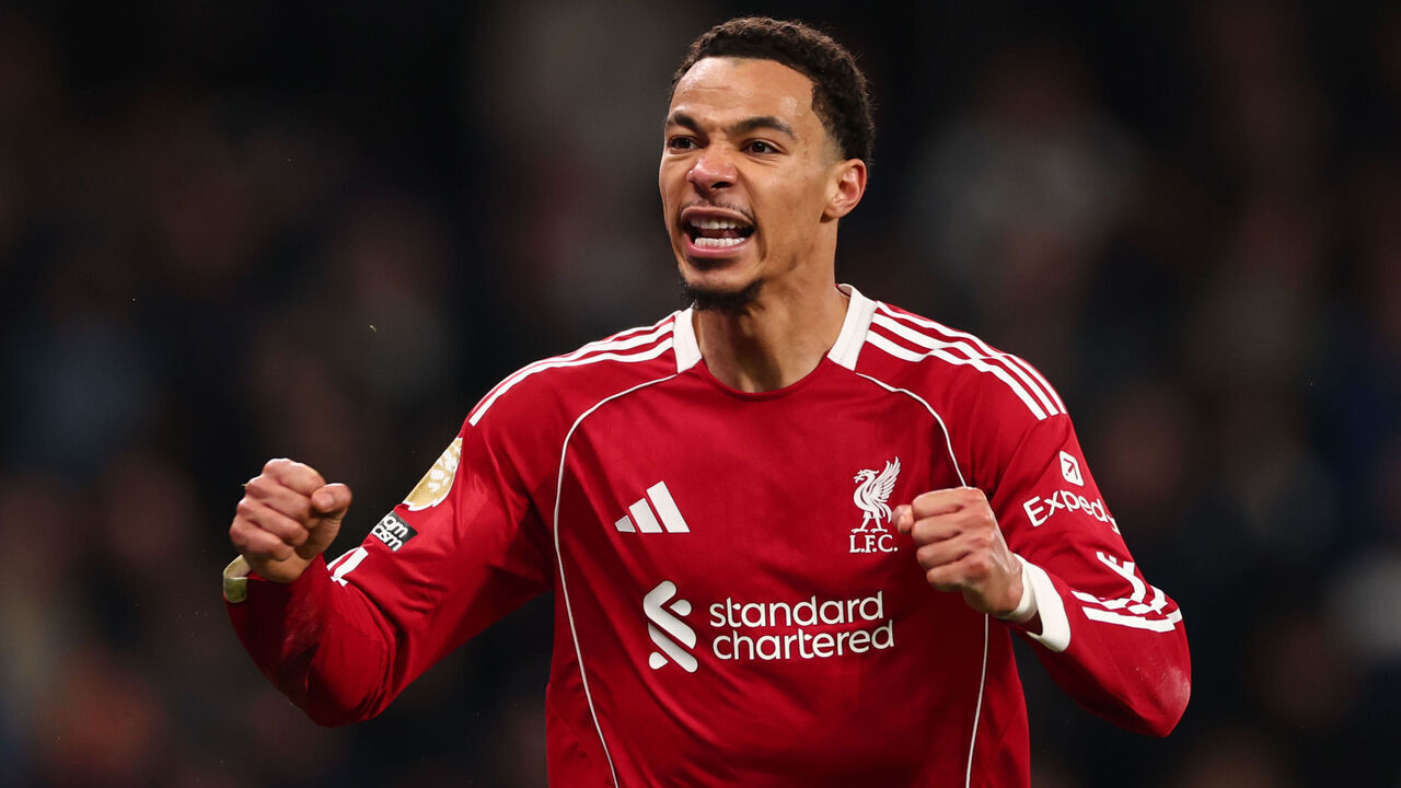 LONDON, ENGLAND - DECEMBER 20: Hugo Ekitike of Liverpool interacts with the Liverpool fans during the Premier League match between Tottenham Hotspur and Liverpool at Tottenham Hotspur Stadium on December 20, 2025 in London, England.