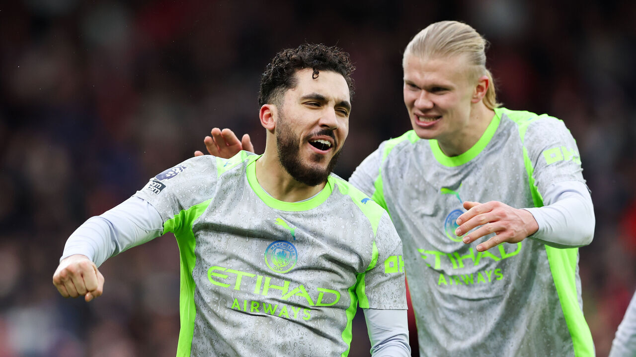 Manchester City's Rayan Cherki (left) celebrates scoring his sides second goal with Erling Haaland during the Premier League match at the City Ground, Nottingham. Picture date: Saturday December 27, 2025.