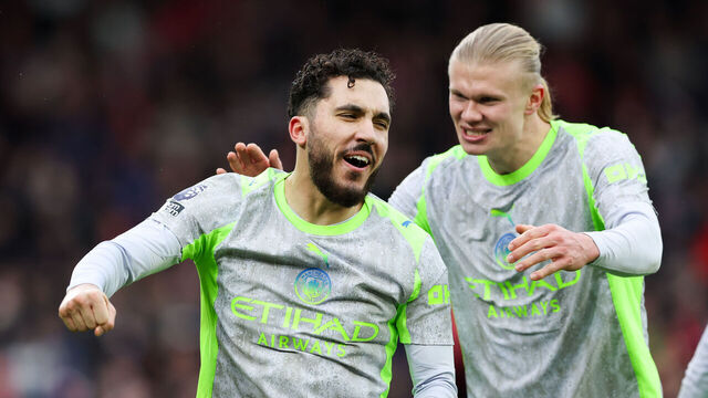 Manchester City's Rayan Cherki (left) celebrates scoring his sides second goal with Erling Haaland during the Premier League match at the City Ground, Nottingham. Picture date: Saturday December 27, 2025.