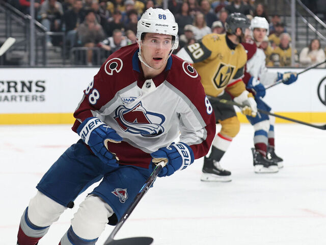 LAS VEGAS, NEVADA - DECEMBER 27: Martin Necas #88 of the Colorado Avalanche skates during the third period against the Vegas Golden Knights at T-Mobile Arena on December 27, 2025 in Las Vegas, Nevada.