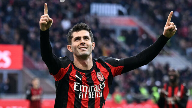 MILAN, ITALY - DECEMBER 28: Christian Pulisic of Milan celebrates his goal during the Serie A match between AC Milan and Hellas Verona FC at Giuseppe Meazza Stadium on December 28, 2025 in Milan, Italy.