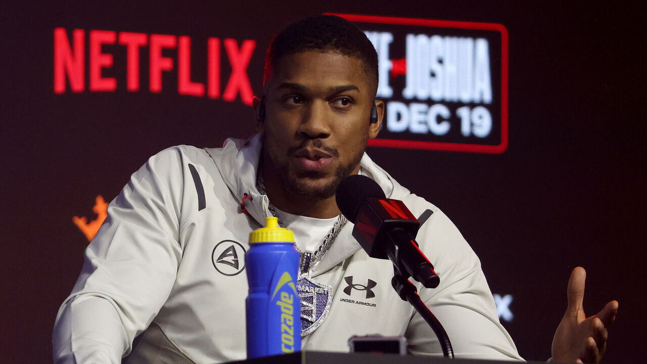 MIAMI, FLORIDA - DECEMBER 17: Anthony Joshua speaks during a press conference held at Fillmore Miami Beach on December 17, 2025 in Miami, Florida. Jake Paul and Anthony Joshua will face off in heavyweight fight at Kaseya Center on December 19