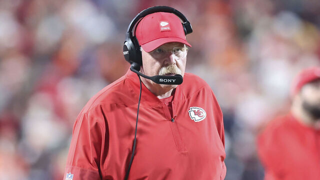 KANSAS CITY, MO - DECEMBER 25: Kansas City Chiefs head coach Andy Reid in the first quarter of a Christmas Day NFL game between the Denver Broncos and Kansas City Chiefs on December 25, 2025 at GEHA Field at Arrowhead Stadium in Kansas City, MO.