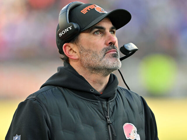 CLEVELAND, OHIO - DECEMBER 21: Head coach Kevin Stefanski of the Cleveland Browns looks on in the third quarter of the game against the Buffalo Bills at Huntington Bank Field on December 21, 2025 in Cleveland, Ohio.