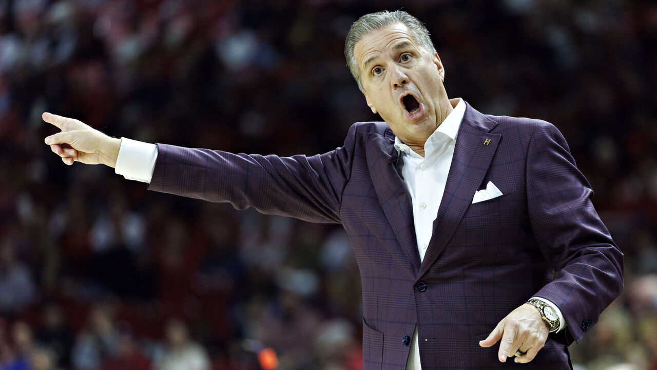 FAYETTEVILLE, ARKANSAS - DECEMBER 29: Head Coach John Calipari of the Arkansas Razorbacks directs his team in the first half during a game against the James Madison Dukes at Bud Walton Arena on December 29, 2025 in Fayetteville, Arkansas.