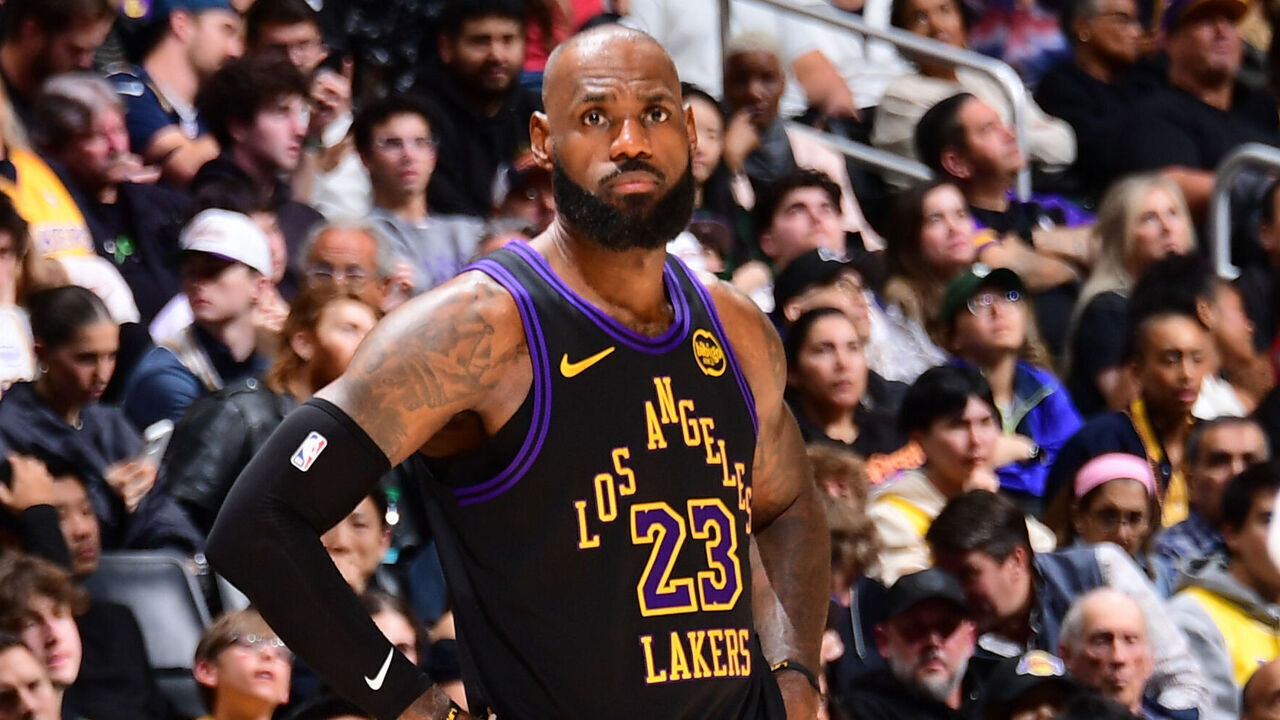 SALT LAKE CITY, UT - DECEMBER 30: LeBron James #23 of the Los Angeles Lakers looks on during the game against the Detroit Pistons on December 30, 2025 at Delta Center in Salt Lake City, Utah. Mandatory Copyright Notice: Copyright 2025 NBAE