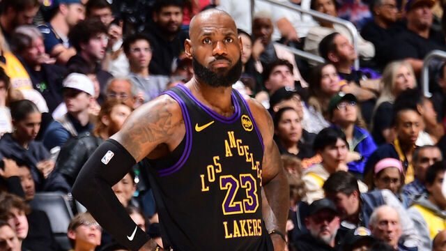 SALT LAKE CITY, UT - DECEMBER 30: LeBron James #23 of the Los Angeles Lakers looks on during the game against the Detroit Pistons on December 30, 2025 at Delta Center in Salt Lake City, Utah. Mandatory Copyright Notice: Copyright 2025 NBAE