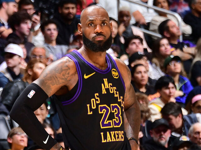 SALT LAKE CITY, UT - DECEMBER 30: LeBron James #23 of the Los Angeles Lakers looks on during the game against the Detroit Pistons on December 30, 2025 at Delta Center in Salt Lake City, Utah. Mandatory Copyright Notice: Copyright 2025 NBAE