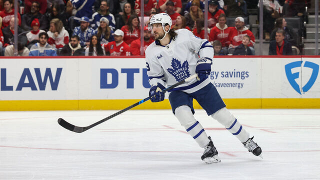 DETROIT, MI - DECEMBER 28: Toronto Maple Leafs defenseman Chris Tanev (8) skates during the second period of a regular season NHL hockey game between the Toronto Maple Leafs and the Detroit Red Wings on December 28, 2025 at Little Caesars Arena in Detroit, Michigan.
