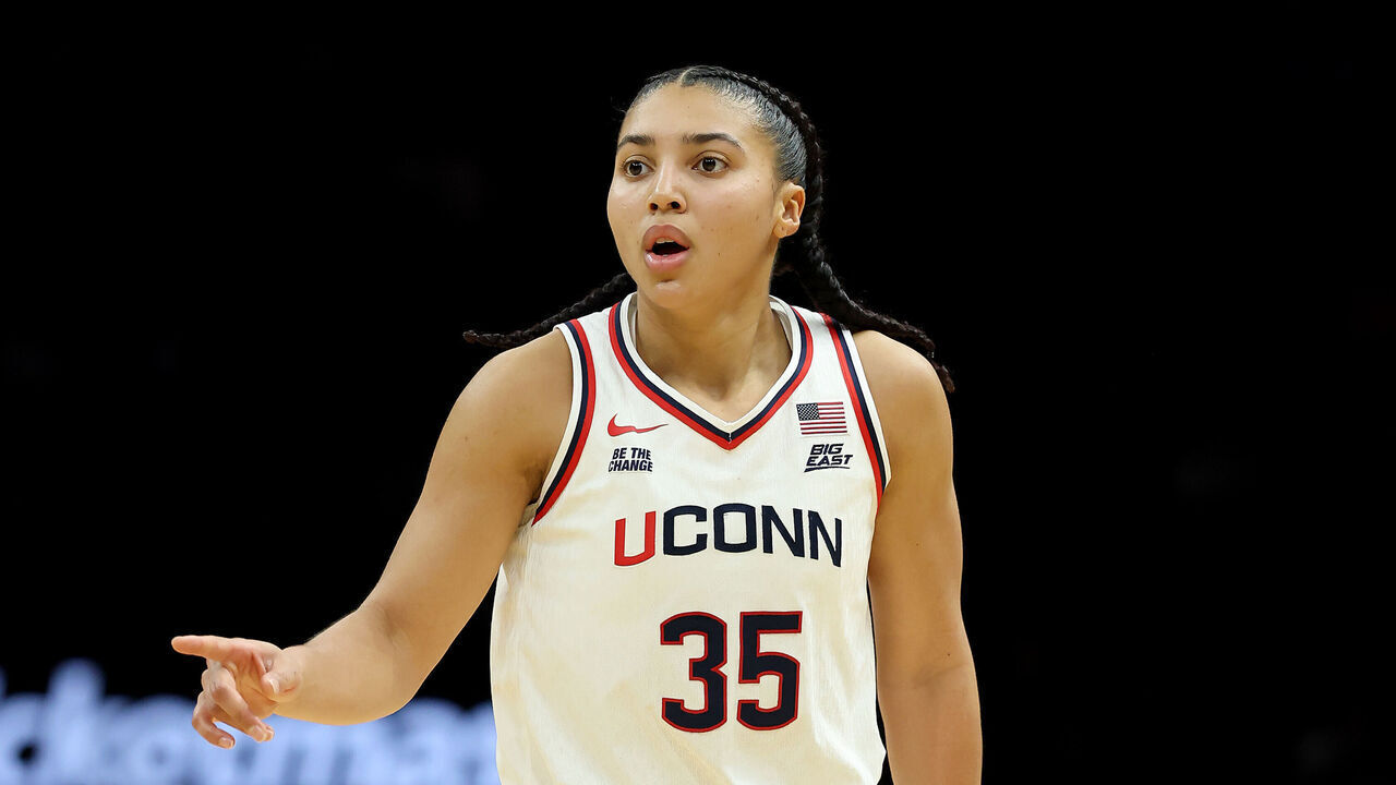 NEW YORK, NEW YORK - DECEMBER 20: Azzi Fudd #35 of the UConn Huskies reacts in the second half against the Iowa Hawkeyes during the 2025 Women's Champions Classic at Barclays Center on December 20, 2025 in the Brooklyn borough of New York City.