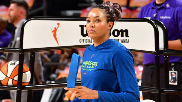 PHOENIX, AZ - SEPTEMBER 26: Napheesa Collier #24 of the Minnesota Lynx warms up before the game against the Phoenix Mercury during Game 3 of the WNBA semifinals on September 26, 2025 at PHX Arena in Phoenix, Arizona. Mandatory Copyright Notice: Copyright 2025 NBAE