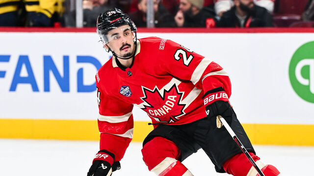 MONTREAL, CANADA - FEBRUARY 12: Seth Jarvis #24 of Team Canada skates during the third period against Team Sweden in the 2025 NHL 4 Nations Face-Off at the Bell Centre on February 12, 2025 in Montreal, Quebec, Canada. Team Canada defeated Team Sweden 4-3 in overtime.