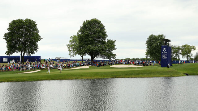 CHASKA, MINNESOTA - JUNE 22: A general view of the eighth green during the third round of the KPMG PGA Championship at Hazeltine National Golf Club on June 22, 2019 in Chaska, Minnesota.