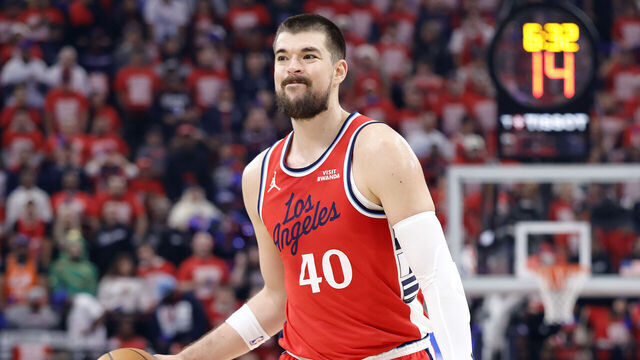 INGLEWOOD, CALIFORNIA - DECEMBER 20: Ivica Zubac #40 of the LA Clippers controls the ball against the Los Angeles Lakers in the first half at Intuit Dome on December 20, 2025 in Inglewood, California.