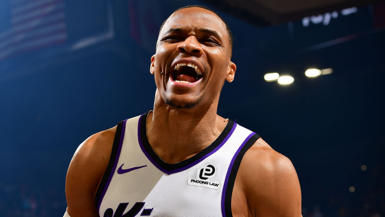 PHOENIX, AZ - JANUARY 2: Russell Westbrook #18 of the Sacramento Kings celebrates during the game against the Phoenix Suns on January 2, 2026 at PHX Arena in Phoenix, Arizona. Mandatory Copyright Notice: Copyright 2026 NBAE