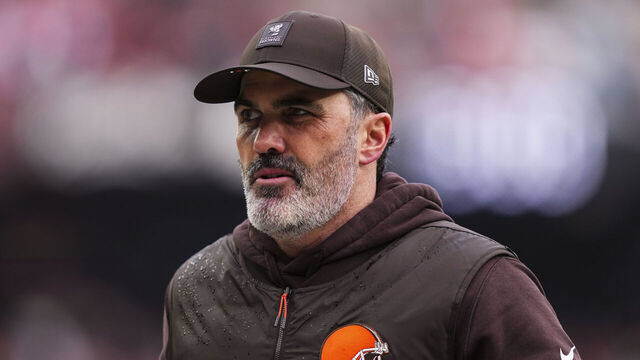 CLEVELAND, OHIO - DECEMBER 28: Kevin Stefanski of the Cleveland Browns looks on from the field during an NFL football game against the Pittsburgh Steelers at Huntington Bank Field on December 28, 2025 in Cleveland, Ohio.