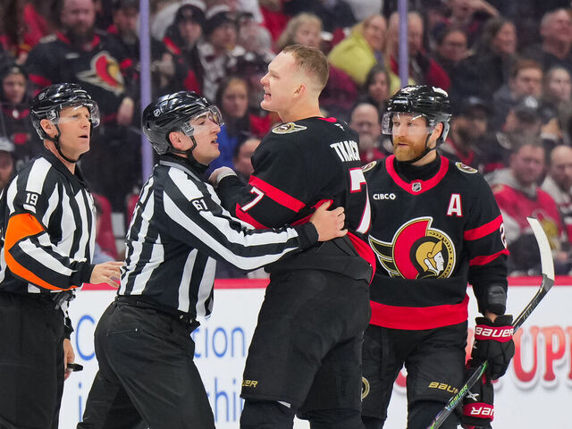 OTTAWA, CANADA - JANUARY 3: Brady Tkachuk #7 of the Ottawa Senators between whistles during the second period against the Winnipeg Jets on January 3, 2026 at Canadian Tire Centre in Ottawa, Ontario, Canada.