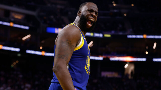 Golden State Warriors forward Draymond Green (23) argues with the officials for the lack of the three-second rule in the second quarter during an NBA game against the Utah Jazz at Chase Center in San Francisco, Saturday, Jan. 03, 2026. Green received a double technical over the argument and was ejected from the game.