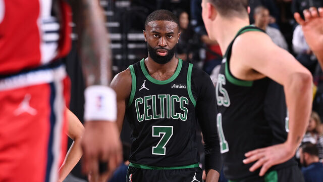 INGLEWOOD, CA - JANUARY 3: Jaylen Brown #7 of the Boston Celtics looks on during the game against the LA Clippers on January 3, 2026 at Intuit Dome in Los Angeles, California. NOTE TO USER: User expressly acknowledges and agrees that, by downloading and/or using this Photograph, user is consenting to the terms and conditions of the Getty Images License Agreement. Mandatory Copyright Notice: Copyright 2026 NBAE