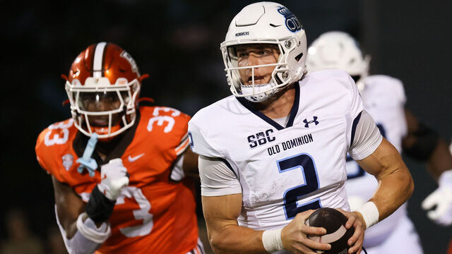 BOWLING GREEN, OHIO - SEPTEMBER 28: Colton Joseph #2 of the Old Dominion Monarchs runs the ball against the Bowling Green Falcons at Doyt Perry Stadium on September 28, 2024 in Bowling Green, Ohio.