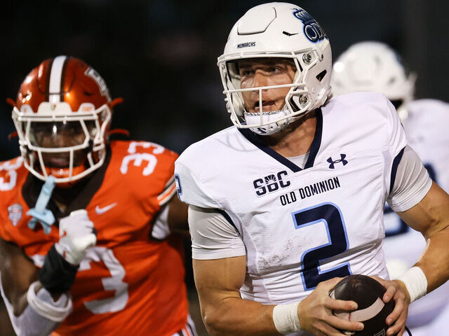 BOWLING GREEN, OHIO - SEPTEMBER 28: Colton Joseph #2 of the Old Dominion Monarchs runs the ball against the Bowling Green Falcons at Doyt Perry Stadium on September 28, 2024 in Bowling Green, Ohio.